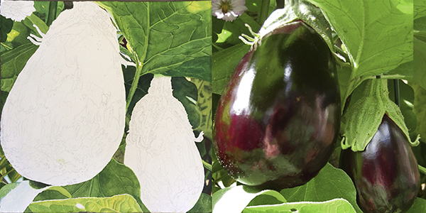 I'm painting these eggplants for our "shiny things" Special Saturday this weekend. But somehow, it's not doing it for me in Kauai.