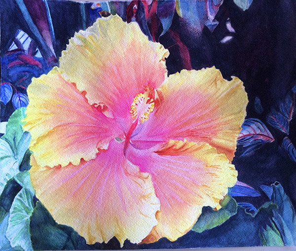 A gorgeous and luscious hibiscus Holly painted. I just love the frilly petals she painted.