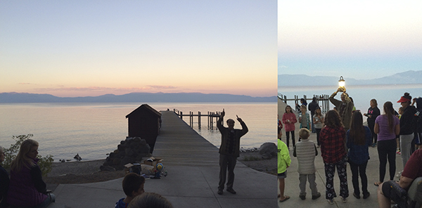 "The soft colors of the evening light on the lake were nothing short of enchanting. Dave taught the kids about the phases of the moon (right)."